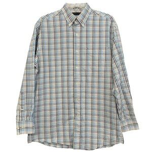Tommy Hilfiger Regular Fit Shirt M Blue Tan Plaid Button Down